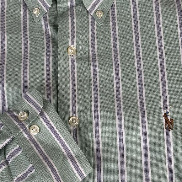 Vintage Ralph Lauren Shirt 17 Xl Green Yarmouth Striped Button‎ Down Flesh Pony - Picture 6 of 11